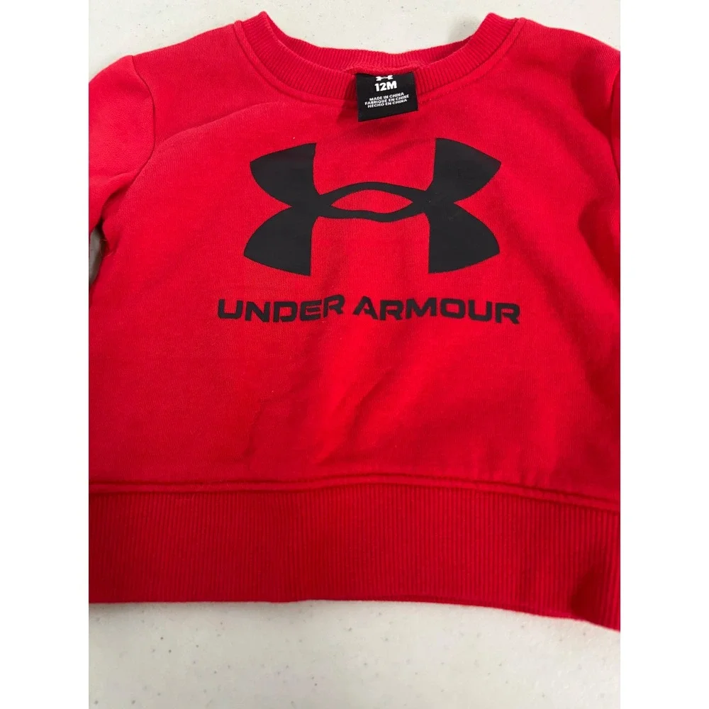 Under Armour Kids‎ Red Crewneck Sweatshirt Big Logo Long Sleeve 12M Fleece Top
